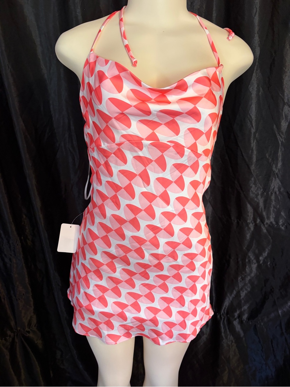 Cotton Candy Pink Geo Halter Mini Dress